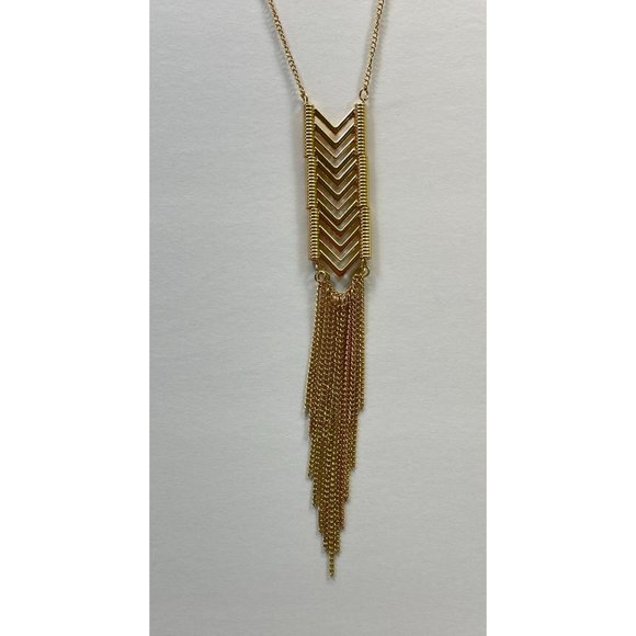 Vintage Chevron Arrows Statement Necklace Gold Tone Long Tassle Chain - Picture 6 of 8